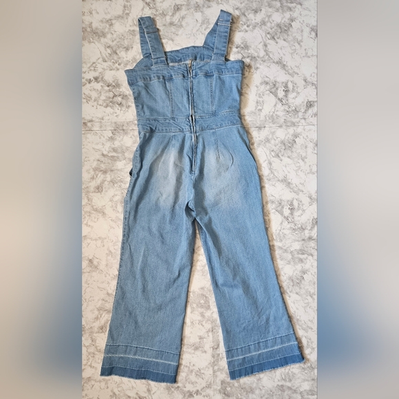 DOLLHOUSE Cropped Wide-Leg, light wash, raw-edge hems Denim Overalls! - Picture 10 of 14